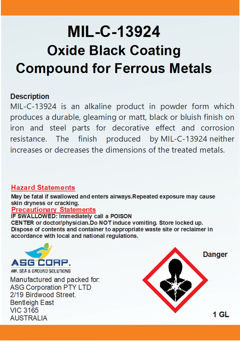 MIL-C-13924 Oxide Black Coating Compound for Ferrous Metals (1 Gallon)