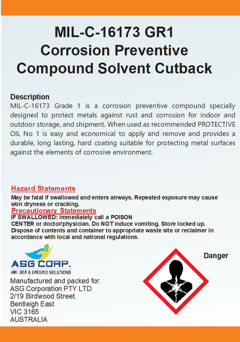 MIL-C-16173  Class 1, Grade 1 & 4 Spec Corrosion Preventive Compound Solvent Cutback/ Corrosion Inhibiting Compound (5 Gallon) MOQ 4