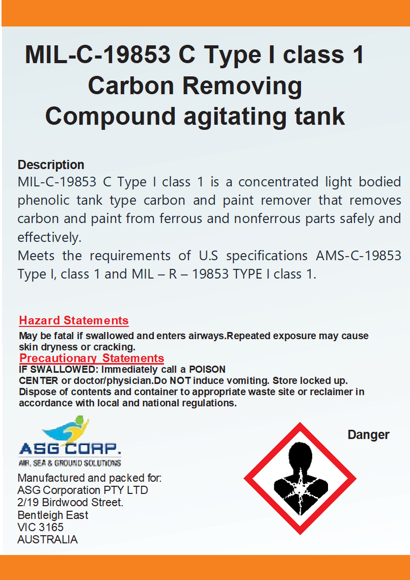 MIL-C-19853 C Type I class 1 Carbon Removing Compound agitating tank  1 Gallon