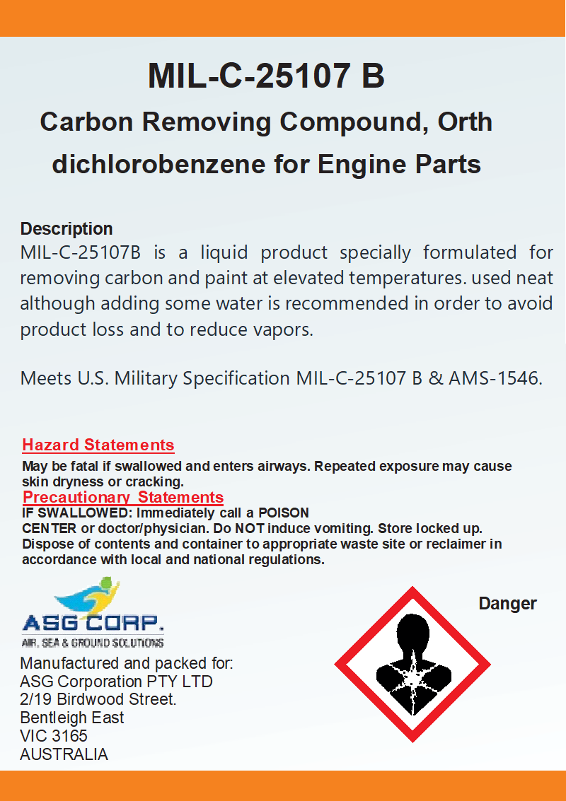 MIL-C-25107 B Carbon Removing Compound, Orth dichlorobenzene for Engine Parts (1 Gallon)