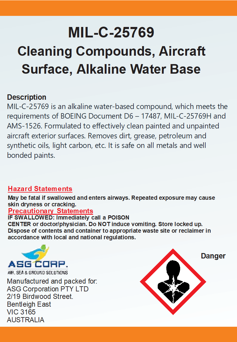 MIL-C-25769 Cleaning Compounds, Aircraft Surface, Alkaline Water Base  (1 Gallon)