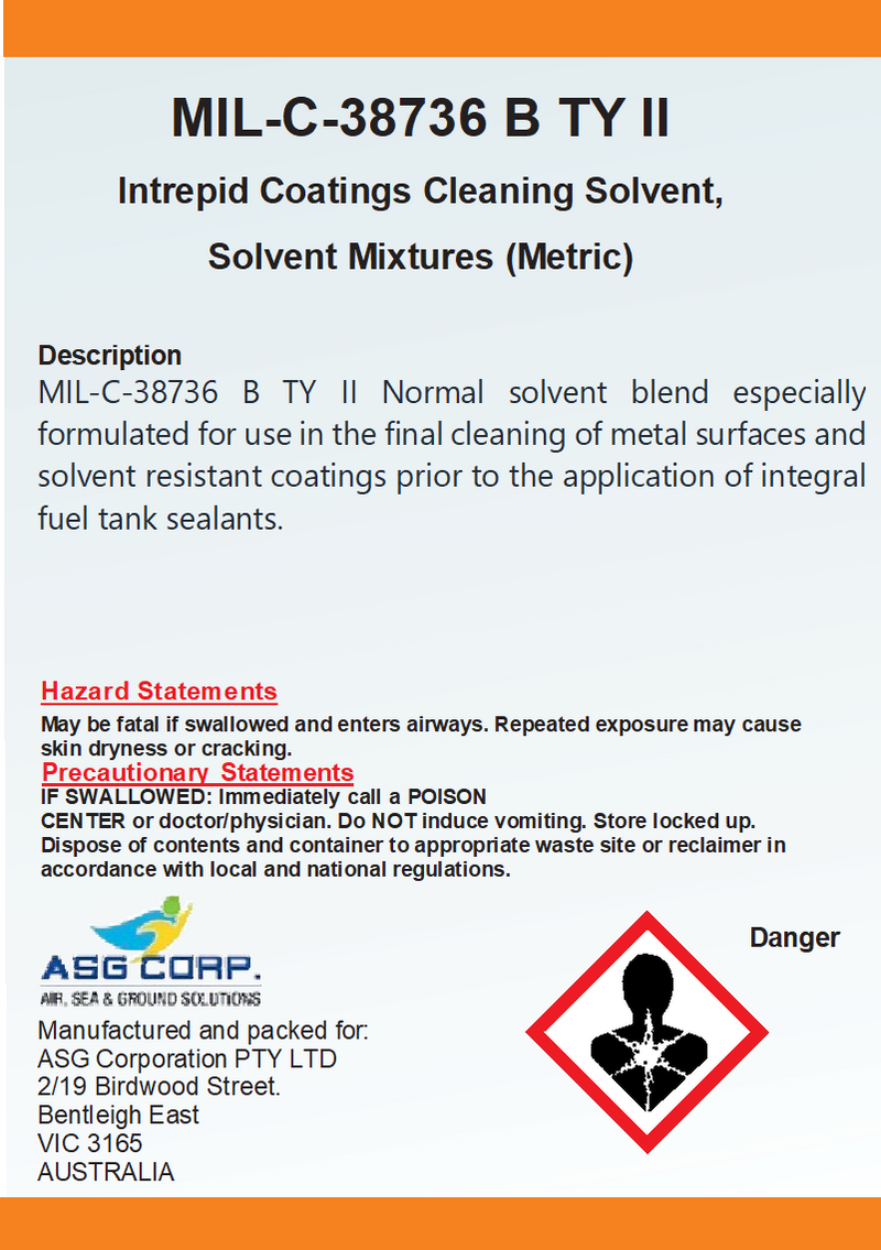 MIL-C-38736 B TY II Intrepid Coatings Cleaning Solvent, Solvent Mixtures (Metric) 1 Gallon (MOQ 4)