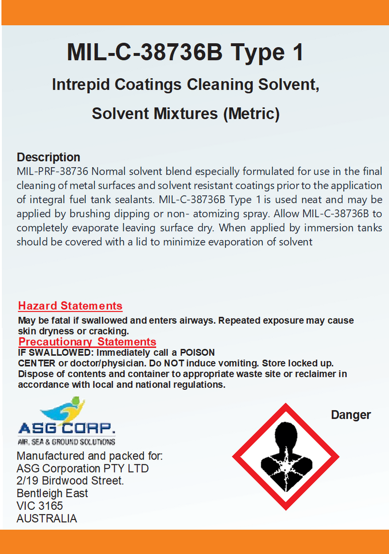 MIL-C-38736B TY I Intrepid Coatings Cleaning Solvent, Solvent Mixtures (Metric) 1 Gallon (MOQ 4)
