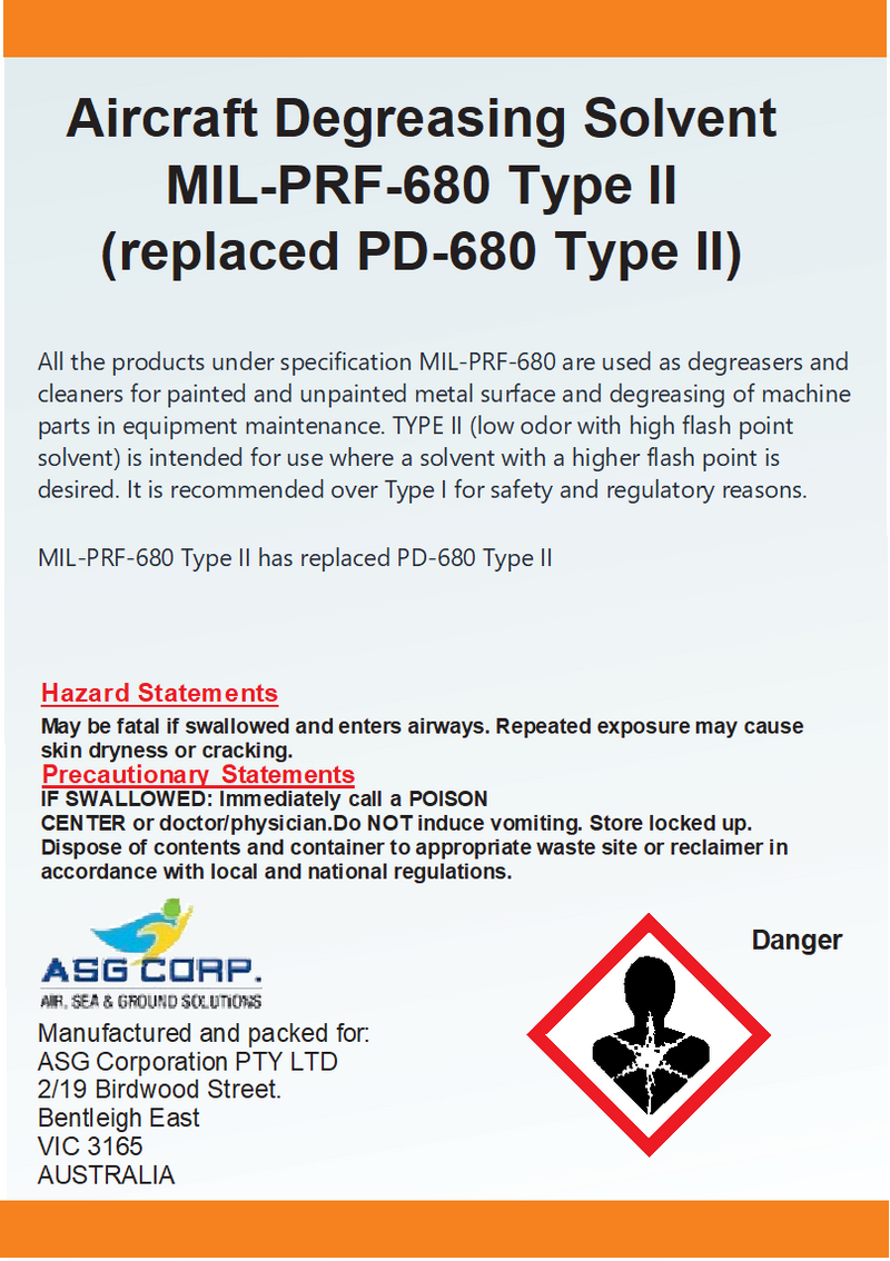MIL-PRF-680 Type II Aircraft Degreasing Solvent (replaced PD-680 Type II) 1 Gallon