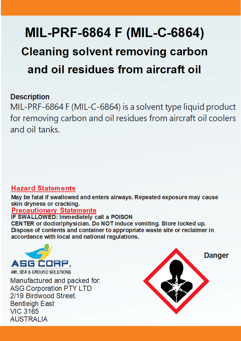 MIL-PRF-6864 F (MIL-C-6864) Cleaning solvent removing carbon and oil residues from aircraft oil coolers and oil tanks (1 Gallon)