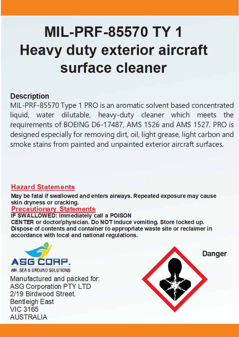 MIL-PRF-85570 TY 1 Heavy duty exterior aircraft surface cleaner (1 Gallon)