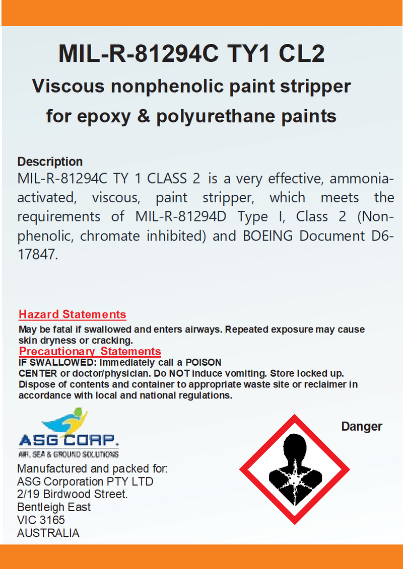 MIL-R-81294C TY1 CL2 Viscous non phenolic paint stripper for epoxy and polyurethane paints 1 Gallon (MOQ 4)