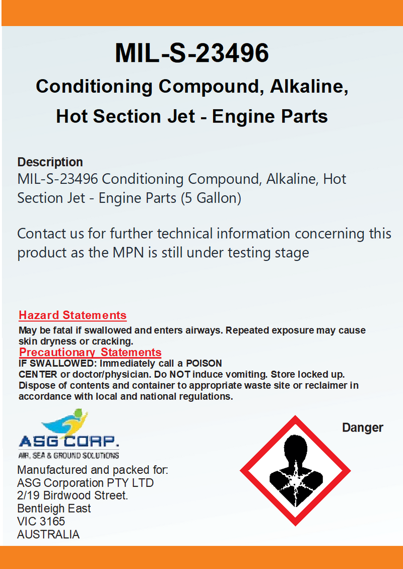 MIL-S-23496 Conditioning Compound, Alkaline, Hot Section Jet - Engine Parts (1 Gallon)